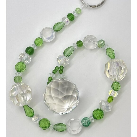 Beaded Suncatcher Green & Clear Crystal Prism Hanging Patio Decor Yard Art Tree - Picture 4 of 10